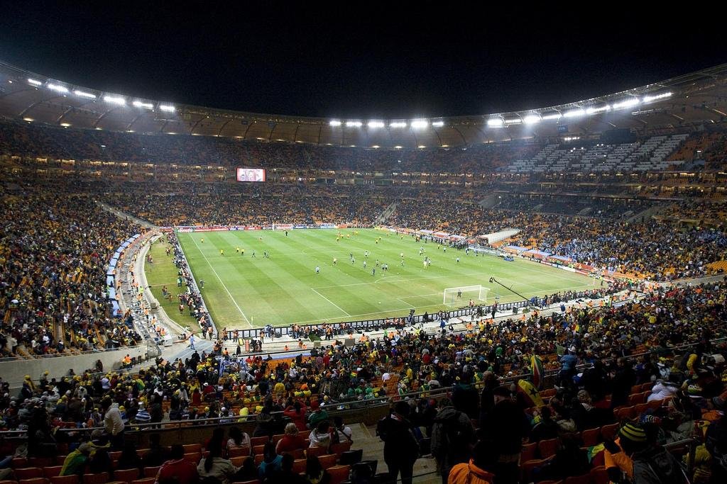 A soccer match at the stadium